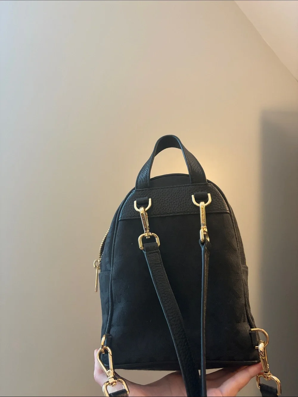 Michael Kors Black Logo Mini Backpack with Gold Hardware